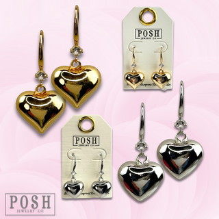 Shiny finish puffed heart charm earring