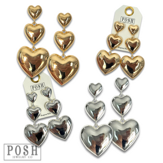 Triple shiny heart earring