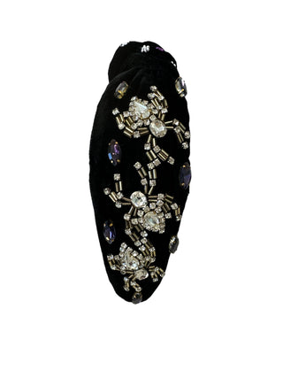 Headband Knot - Halloween Rhinestone Spider - Black Velvet