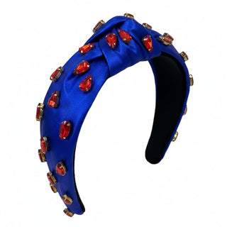 Rhinestone Knot - Metallic Blue with Red Rhinestone