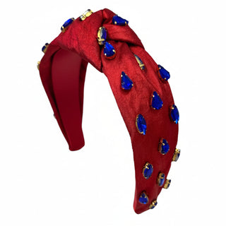 Rhinestone Knot - Metallic Red with Blue Rhinestone