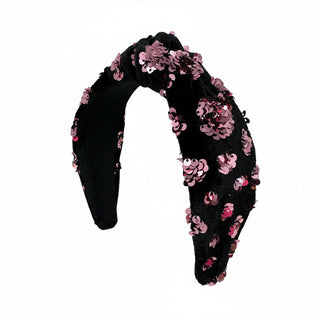 Headband Knot - Velvet and Pink Sequin Dot