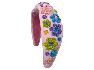 Headband Knot - Flower Power Pink with Multi Colored