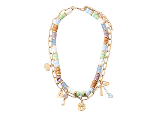 Charm Necklace - Double Layer Pastel Beaded Charm Necklace