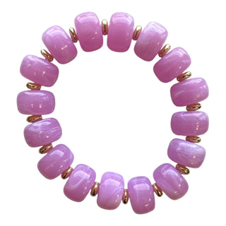 Bauble Bead with Gold Bead Stretch Bracelet - Lavender