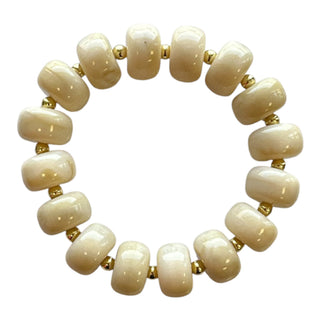 Bauble Bead with Gold Bead Stretch Bracelet - Bone