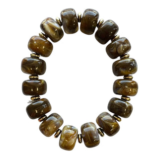 Bauble Bead with Gold Bead Stretch Bracelet - Brown