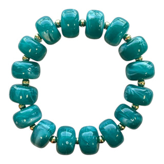 Bauble Bead with Gold Bead Stretch Bracelet - Turquoise