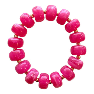 Bauble Bead with Gold Bead Stretch Bracelet - Pink