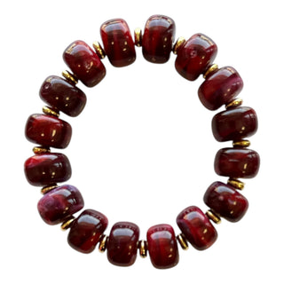 Bauble Bead with Gold Bead Stretch Bracelet - Maroon