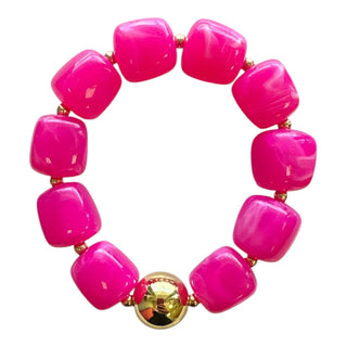 Stretch Bracelet with Gold Statement Bead - Pink