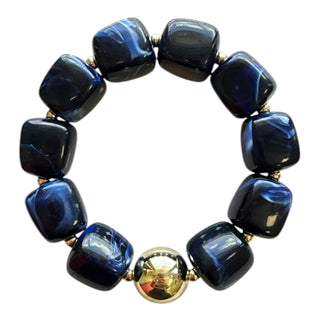 Stretch Bracelet with Gold Statement Bead - Navy