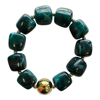 Stretch Bracelet with Gold Statement Bead - Teal