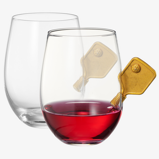 Pickleball Stemless Wine Glasses Set Of 2 Stuck In The Glass Pickle Ball Cocktail Glassware Player E