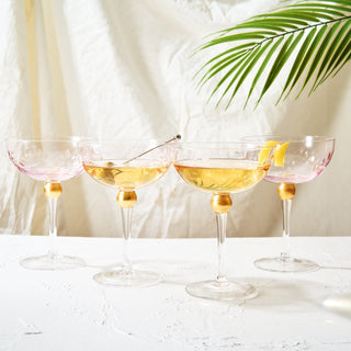 Pallo Tinted Pink Glass Crystal Champagne Saucers 9OZ Set Of 4 By Prosecco Flower De
