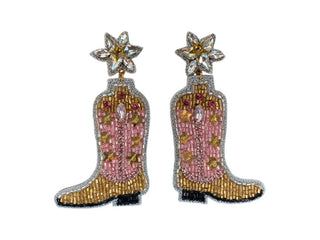 Cowgirl Boot Earrings - Gold and Pink