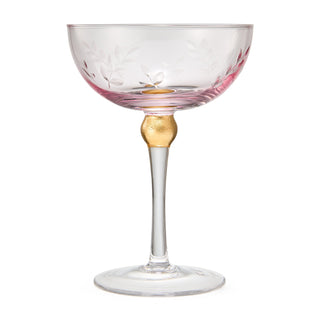 Pallo Tinted Pink Glass Crystal Champagne Saucers 9OZ Set Of 4 By Prosecco Flower De