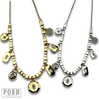 Cube bead and rhinestone charm necklace - LC