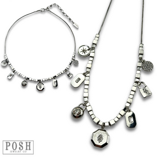 Cube bead and rhinestone charm necklace - LC