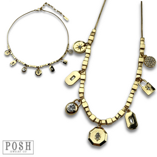 Cube bead and rhinestone charm necklace - LC