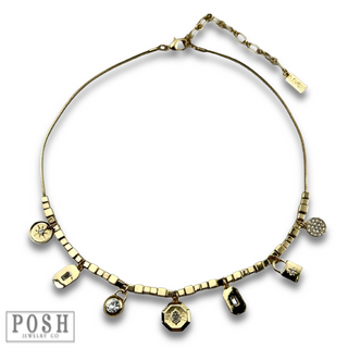 Cube bead and rhinestone charm necklace - LC