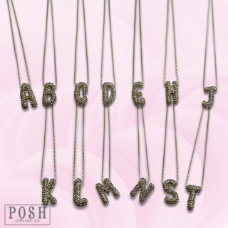 Box chain necklace with rhinestone initial