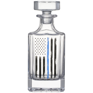 Police Tactical Blue Tattered American Flag Whiskey Decanter Gift Set 730ML Decanter 2 Whiskey Glass