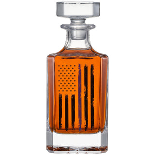 Police Tactical Blue Tattered American Flag Whiskey Decanter Gift Set 730ML Decanter 2 Whiskey Glass