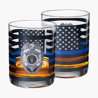 Police Whiskey Glasses Set Of 2 12 Oz Old Fashioned Liquor Glasses American Flag Blue Line Fire Figh