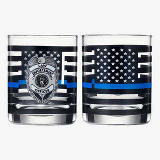 Police Whiskey Glasses Set Of 2 12 Oz Old Fashioned Liquor Glasses American Flag Blue Line Fire Figh