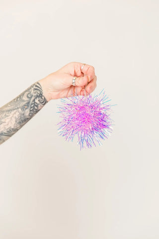 Purple Iridescent Pom Poms Earrings
