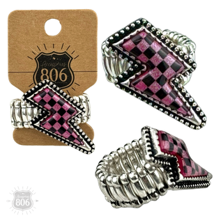 Checkerboard print lightning bolt ring