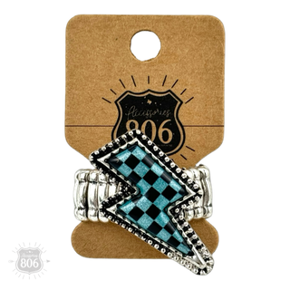 Checkerboard print lightning bolt ring