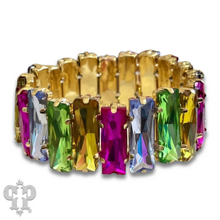 Faceted rectangle rhinestone stretch bracelet - LC