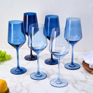 Winter Blue Colored Crystal Wine Glass Set Of 6 Shades Of Blue Large 12 Oz Glasses Unique Italian St