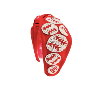 Baseball Seed Bead Knot Headband - Red