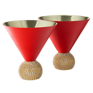 Diamond Studded Martini Glasses Set Of 2 Matte Red Gold Modern Cocktail Glass Rhines