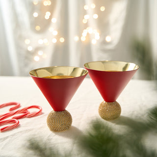 Diamond Studded Martini Glasses Set Of 2 Matte Red Gold Modern Cocktail Glass Rhines