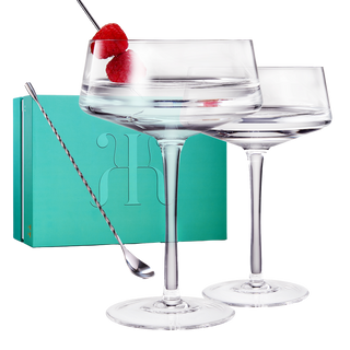 Luxury Martini Glass Set Of 2 10OZ Crystal Luxury Martini With Silver Spoon Premium Hand Blown Class