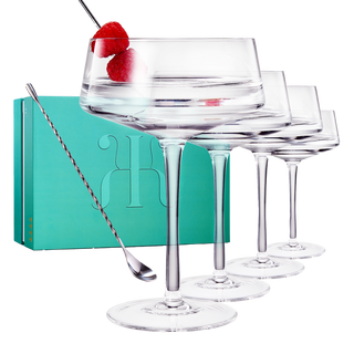 Luxury Martini Glass Set Of 4 10OZ Crystal Luxury Martini With Silver Spoon Premium Hand Blown Class