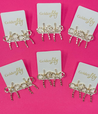 Rhinestone Bow Dangle Earrings