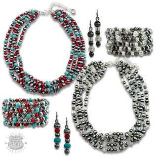 Five strand burnished pearl bracelet set