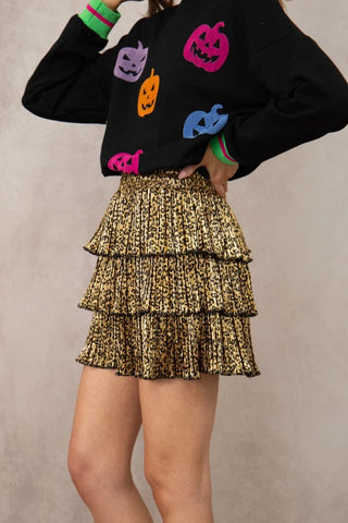 Metallic Leopard Shimmer Ruffle Skirt with Shorts