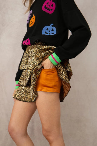 Metallic Leopard Shimmer Ruffle Skirt with Shorts