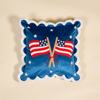 American Flags Scalloped Square Throw Pillow