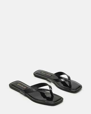 Trella Black Patent Square-Toe Thong