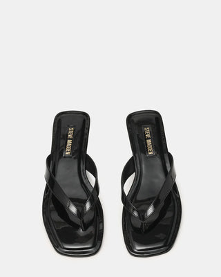 Trella Black Patent Square-Toe Thong