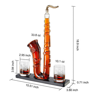 Saxophone Whiskey Wine Decanter 34 Oz Decanter Set With Two 10 Oz Whisky Glasses Bourbon Scotch Liqu