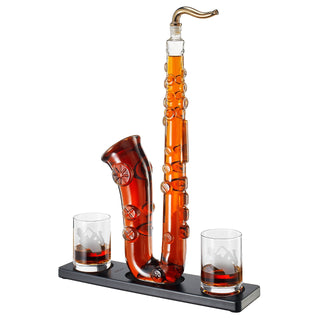 Saxophone Whiskey Wine Decanter 34 Oz Decanter Set With Two 10 Oz Whisky Glasses Bourbon Scotch Liqu