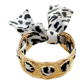Scarf Cuff Bracelet - Circle - White Leopard